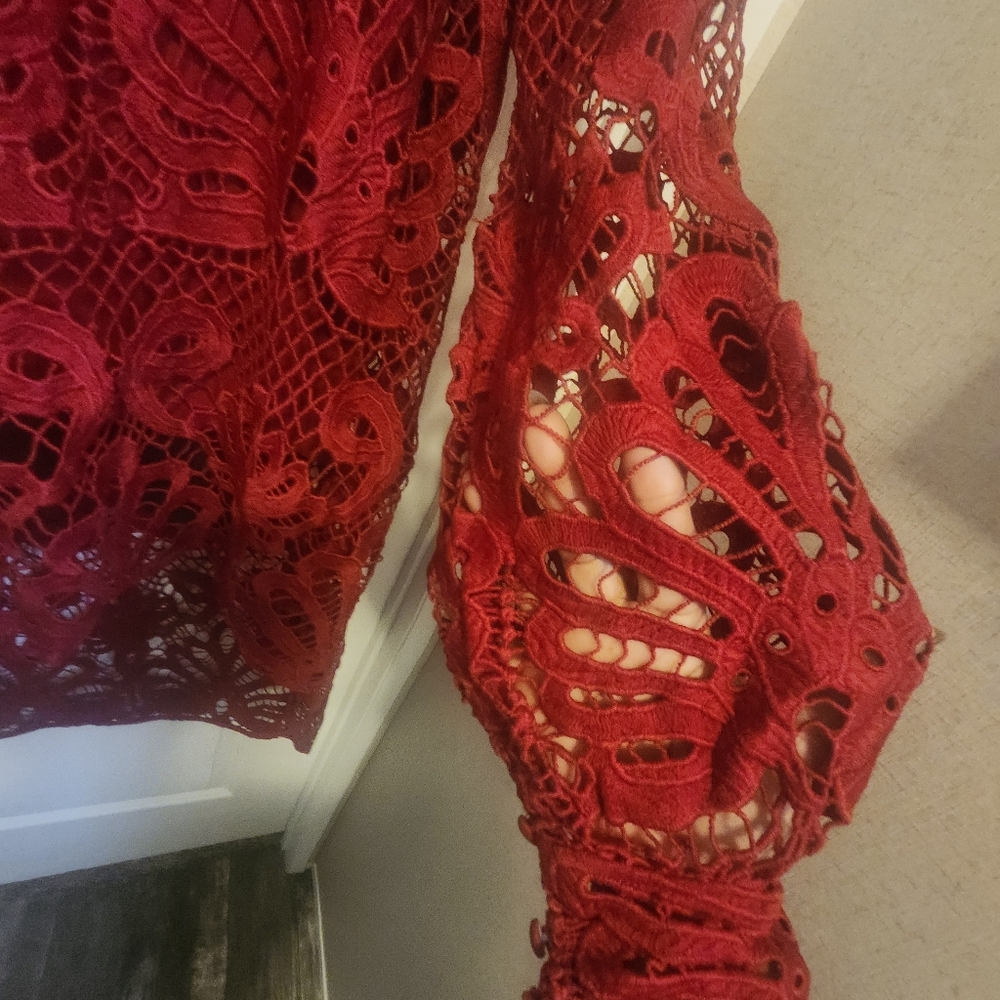 Boston Proper Red Lace High-Low Blouse Size XL EUC - Picture 6 of 6